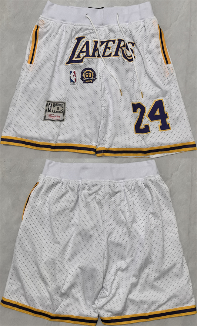 Men's Los Angeles Lakers #24 Kobe Bryant White 2025 Shorts (Run Small)