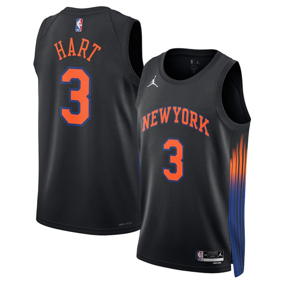 Men's New Yok Knicks #3 Josh Hart Black 2025 Statement Edition Stitched Basketball Jersey