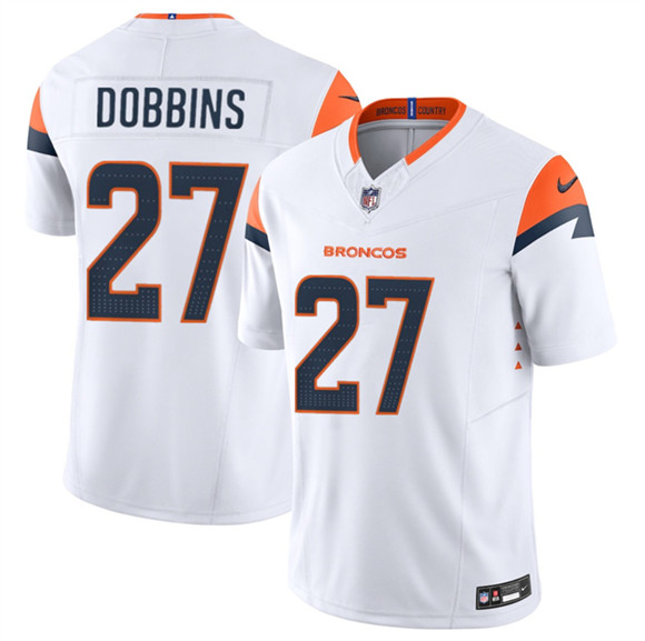 Men's Denver Broncos #27 J.K. Dobbins White 2025 F.U.S.E. Vapor Limited Football Stitched Jersey