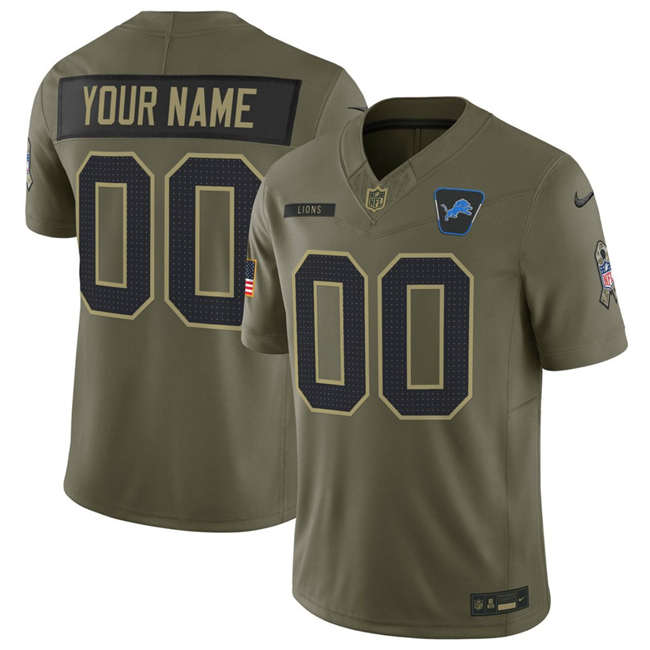 Men's Detroit Lions Active Player Custom Olive 2025 F.U.S.E. Salute to Service Limited Stitched Football Jersey