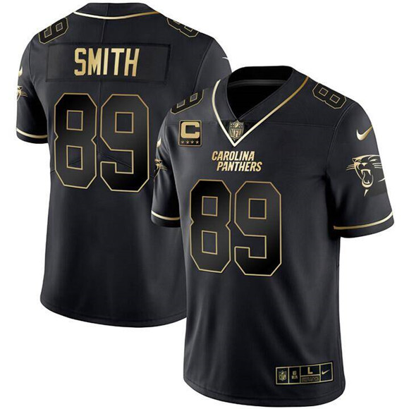 Men's Carolina Panthers #89 Steve Smith Black Gold With 4-Star C Patch Vapor Limited Football Stitched Jersey