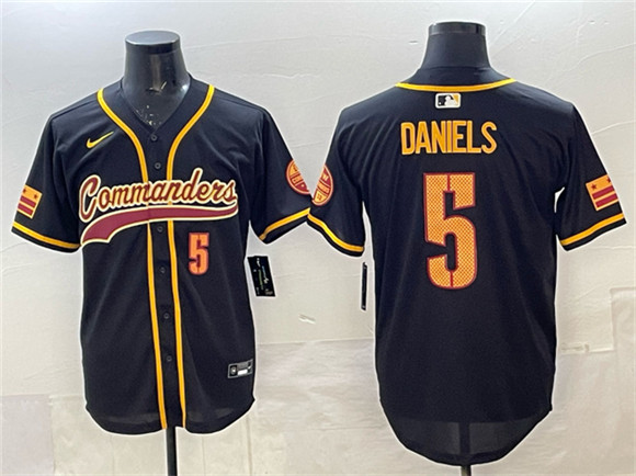 Men's Washington Commanders #5 Jayden Daniels Black Limited Stitched Baseball Jersey