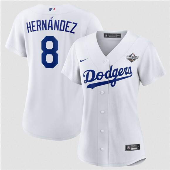 Women's Los Angeles Dodgers #8 Enrique Hernández White 2025 World Series Home Cool Base Stitched Baseball Jersey(Run Small)