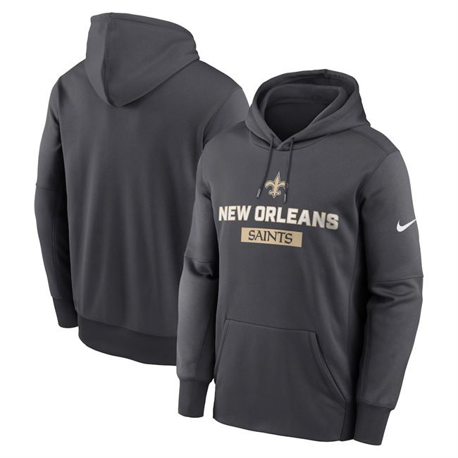 Men's New Orleans Saints Anthracite Toss Sweep Performance Pullover Hoodie