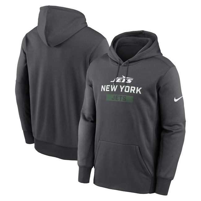 Men's New York Jets Anthracite Toss Sweep Performance Pullover Hoodie