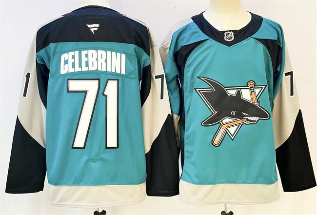 Men's San Jose Sharks #71 Macklin Celebrini Teal 2025 Alternate Stitched Hockey Jersey