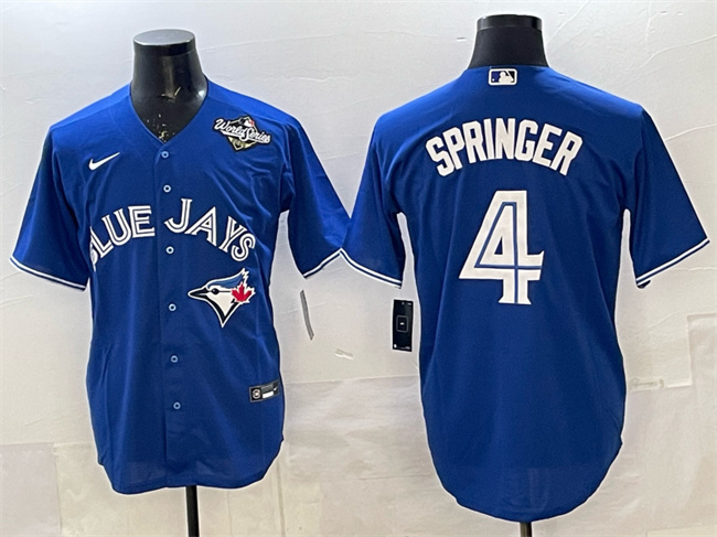 Men's Toronto Blue Jays #4 George Springer Navy 2025 World Series Home Cool Base Stitched Baseball Jersey