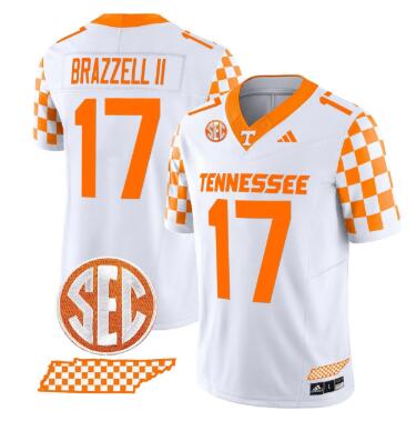 Men's Chris Brazzell II #17 Tennessee Vols Rebrand 2026 Checkerboard White Jersey