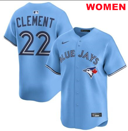 Women Toronto Blue Jays #22 Ernie Clement Light Blue Replica Powder Alternate Jersey
