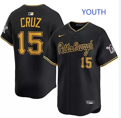Youth Pittsburgh Pirates Oneil Cruz #15 Black Alternate Cool Base Nike Jersey