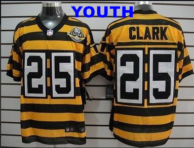 Youth Pittsburgh Steelers #25 Ryan Clark Yellow With Black Throwback 80TH Jersey