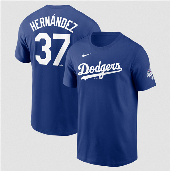 Men's Los Angeles Dodgers #37 Teoscar Hernández Royal 2025 World Series Champions Name & Number T-Shirt