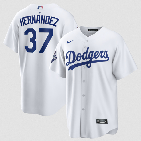 Men's Los Angeles Dodgers #37 Teoscar Hernández White 2025 World Series Champions Stitched Baseball Jersey