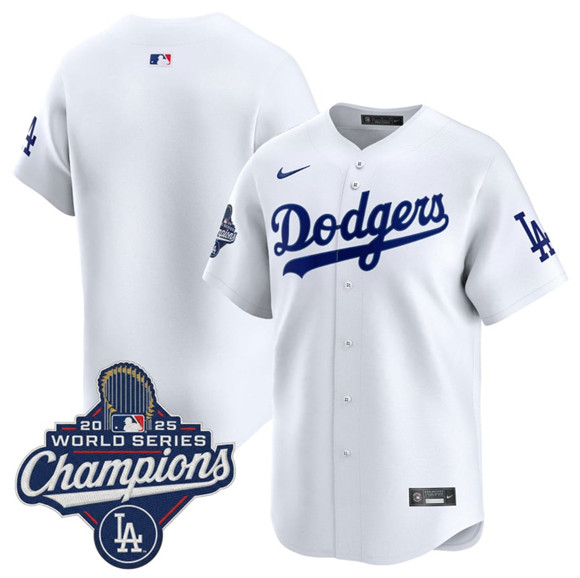 Men's Los Angeles Dodgers Blank White 2025 Champions Stitched Baseball Jersey