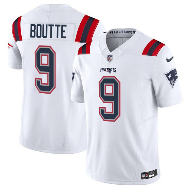 Men's New England Patriots #9 Kayshon Boutte White 2025 F.U.S.E. Vapor Limited Football Stitched Jersey
