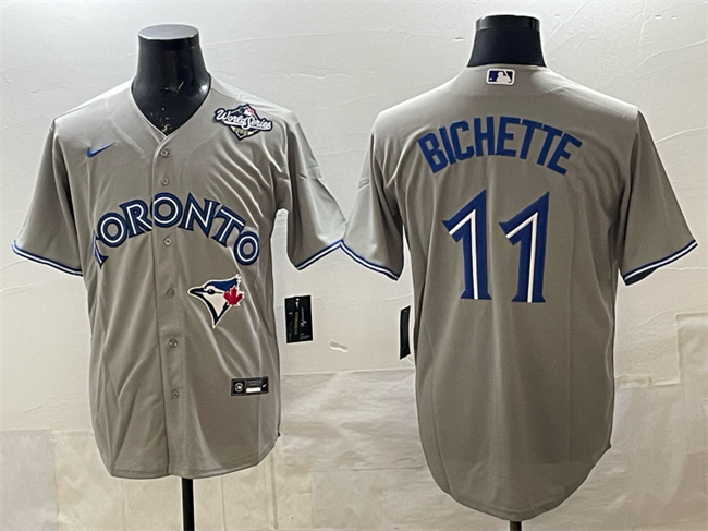 Men's Toronto Blue Jays #11 Bo Bichette Gray 2025 World Series Home Cool Base Stitched Jersey