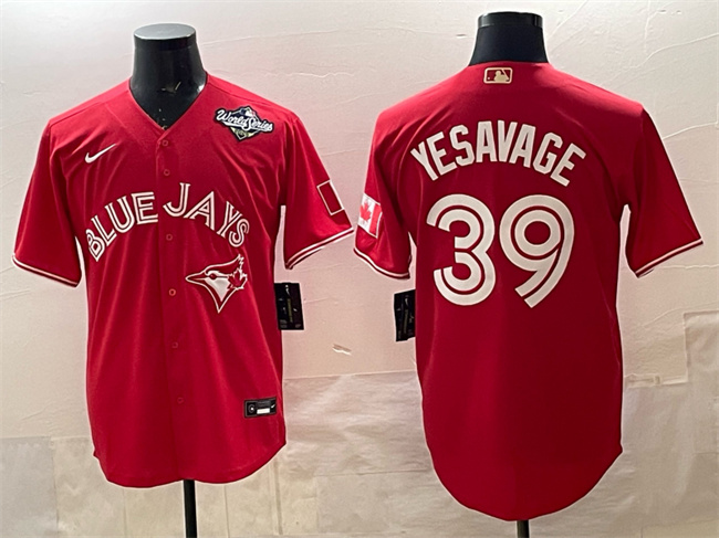 Men's Toronto Blue Jays #39 Trey Yesavage Red 2025 World Series Cool Base Stitched Baseball Jersey