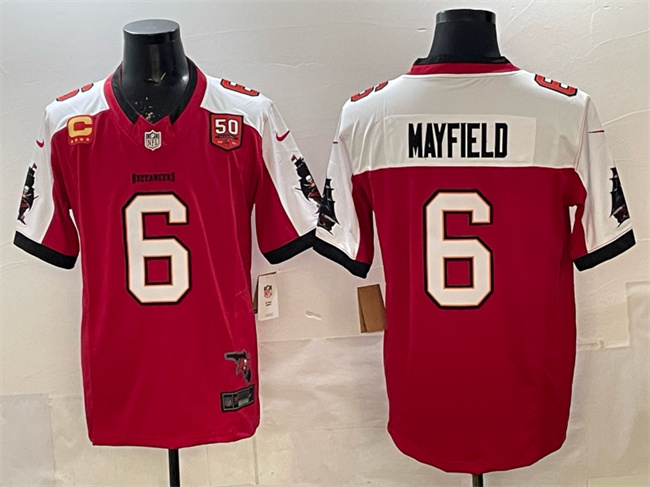 Men's Tampa Bay Buccaneers #6 Baker Mayfield Red Alternate F.U.S.E. 50th Season & 4-Star C Patch Vapor Limited Football Stitched Jersey