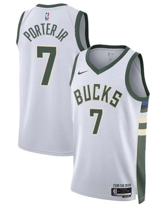 Men's Milwaukee Bucks #7 Kevin Porter Jr Association Edition White Swingman Jersey