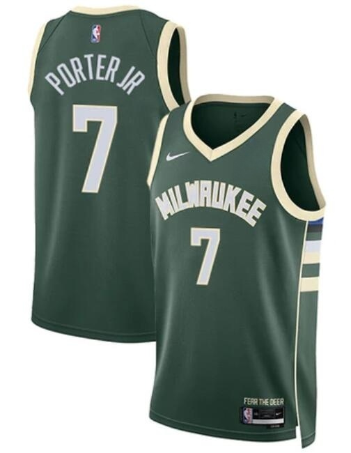Men's Milwaukee Bucks #7 Kevin Porter Jr Green Swingman Jersey