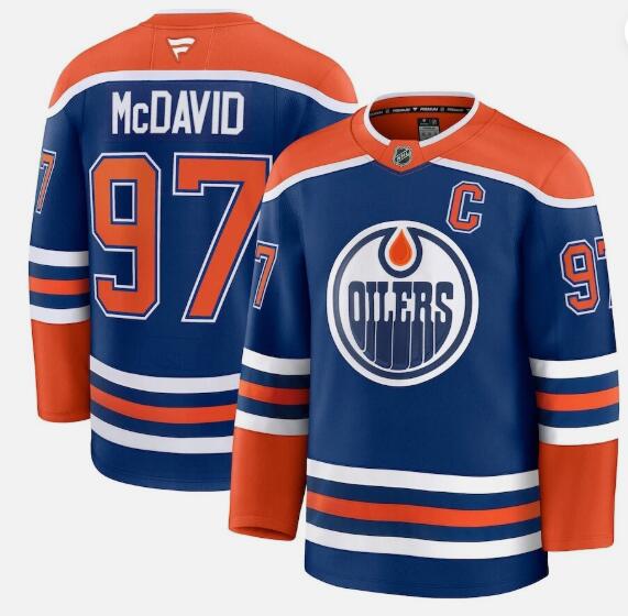 Men's Edmonton Oilers #97 Connor McDavid Royal Blue C Patch Stitched Hockey Jersey