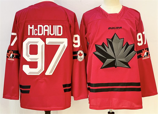 Men's Canada Hockey #97 Connor McDavid 2026 Olympics Red Stitched Jersey