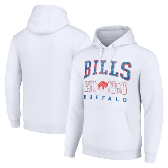 Men's Buffalo Bills White Throwback Logo Pullover Hoodie