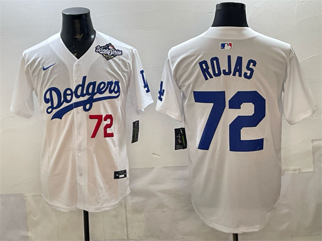 Men's Los Angeles Dodgers #72 Miguel Rojas White 2025 World Series Patch Limited Stitched Baseball Jersey