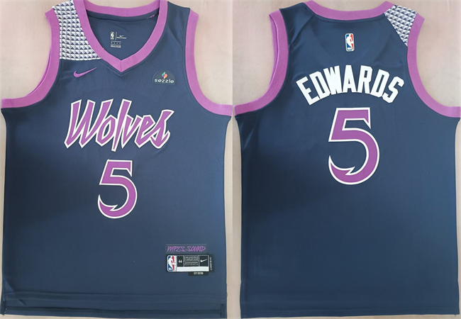 Men's Minnesota Timberwolves #5 Anthony Edwards Navy Stitched jersey