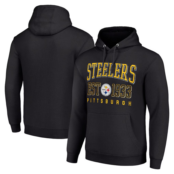 Men's Pittsburgh Steelers Black Throwback Logo Pullover Hoodie