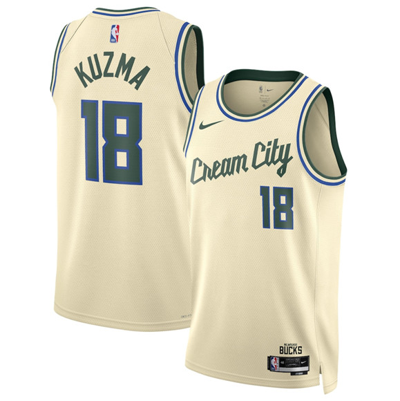 Men's Milwaukee Bucks #18 Kyle Kuzma Cream 2025-26 City Edition Swingman Stitched Basketball Jersey