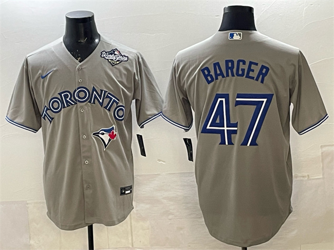 Men's Toronto Blue Jays #47 Addison Barger Gray 2025 World Series Cool Base Stitched Baseball Jersey