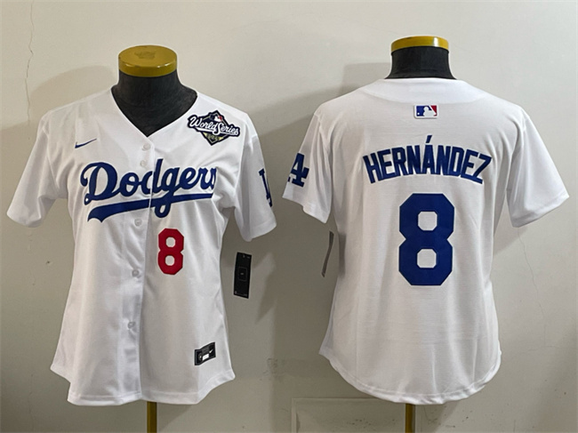 Women's Los Angeles Dodgers #8 Enrique Hernández White 2025 World Series Home Limited Stitched Baseball Jersey(Run Small)
