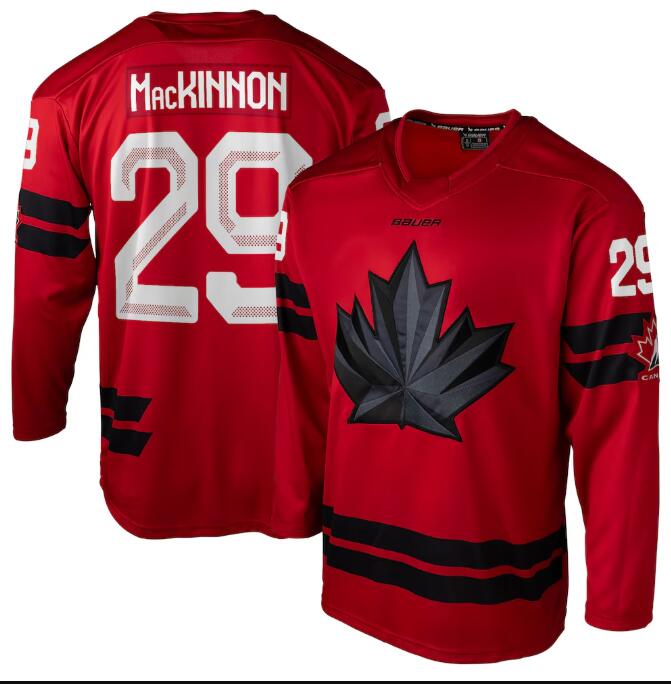 Men's Canada Hockey #29 Nathan MacKinnon 2026 Olympics Red Stitched Jersey