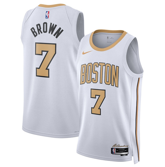 Men's Boston Celtics #7 Jaylen Brown White 2025-26 City Edition Swingman Stitched Basketball Jersey