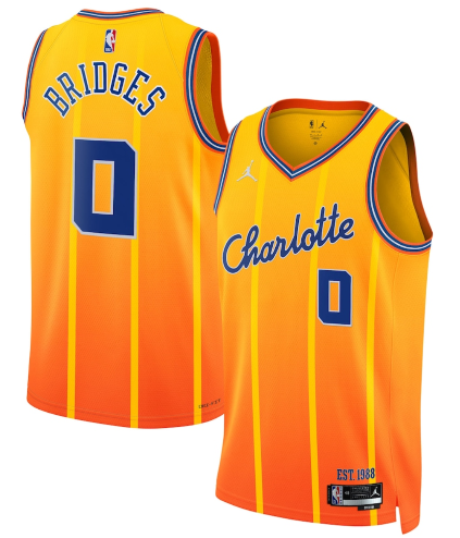 Men's Charlotte Hornets #0 Miles Bridges Gold 2025-26 City Edition Swingman Stitched Jersey