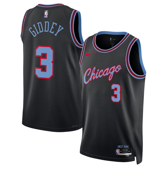 Men's Chicago Bulls #3 Josh Giddey Black 2025-26 City Edition Swingman Stitched Basketball Jersey
