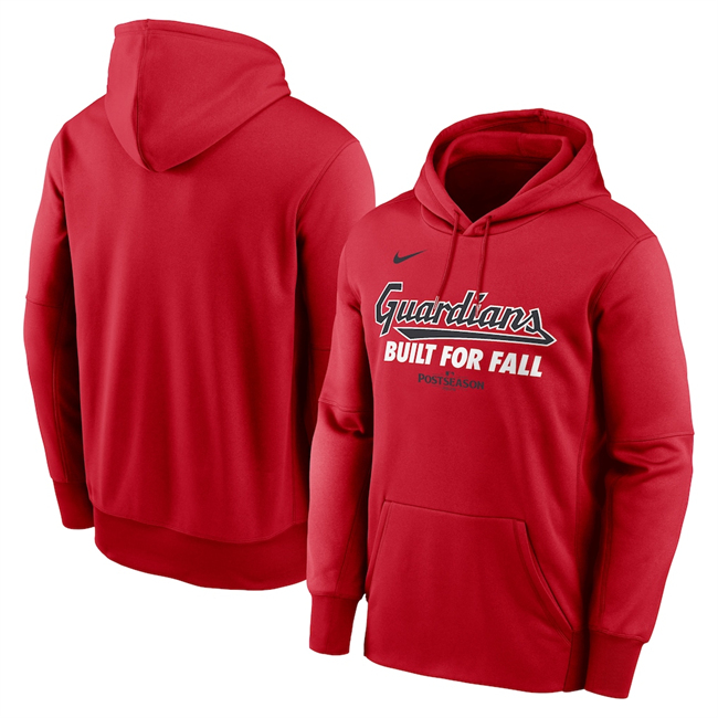 Men's Cleveland Guardians Red Cooperstown Collection Logo Club Pullover Hoodie1