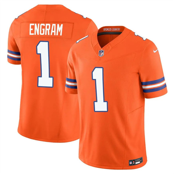 Men's Denver Broncos #1 Evan Engram Orange F.U.S.E. Mile High Collection 1977 Throwback Vapor Limited Football Stitched Jersey