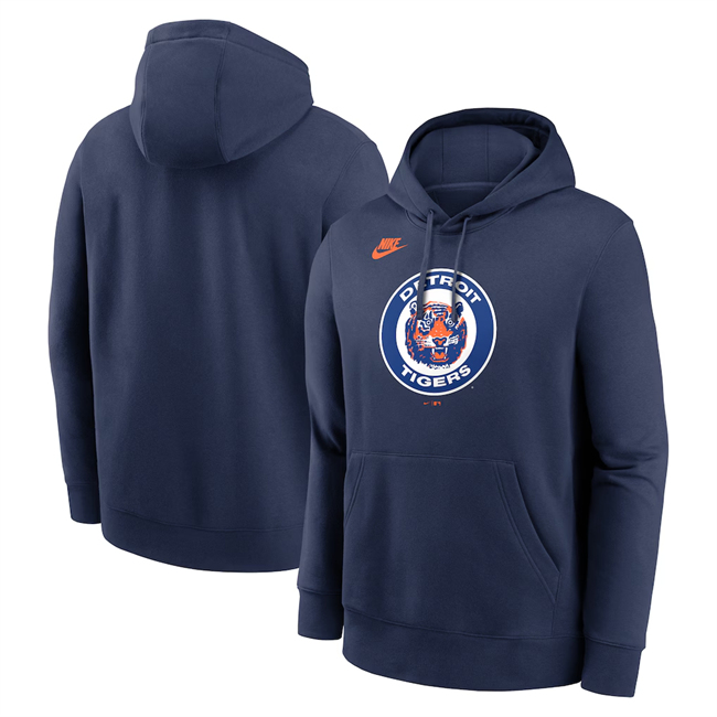 Men's Detroit Tigers Navy Cooperstown Collection Logo Club Pullover Hoodie
