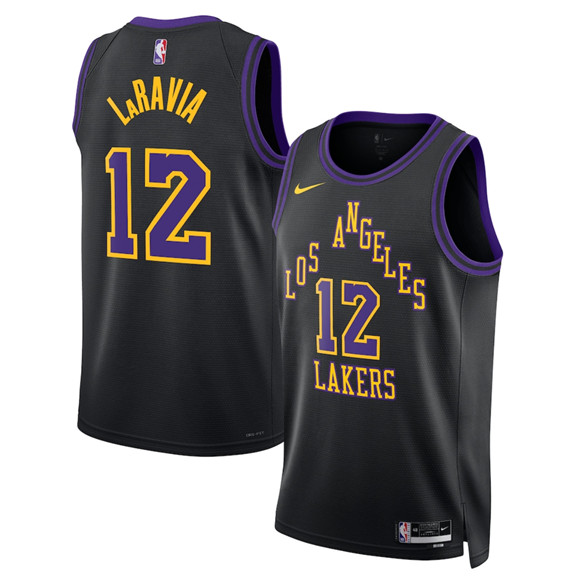 Men's Los Angeles Lakers #12 Jake LaRavia Black 2025-26 City Edition Stitched Basketball Jersey