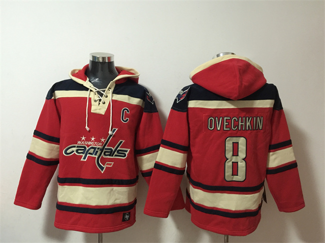 Men's Washington Capitals #8 Alex Ovechkin Red Ageless Must-Have Lace-Up Pullover Hoodie