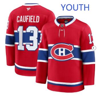 Youth Cole Caufield Montreal Canadiens #13 Fanatics Home Premium Red Jersey