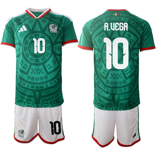 Men's Mexico #10 A.UEGA 2025-26 México Home Green Short Sleeve Match Soccer jerseys