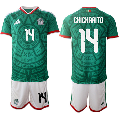 Men's Mexico #14 CHICHARITO 2025-26 México Home Green Short Sleeve Match Soccer jerseys
