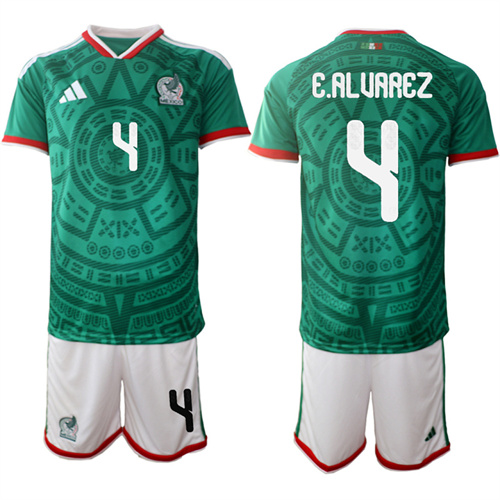 Men's Mexico #4 E.ALUAAEZ 2025-26 México Home Green Short Sleeve Match Soccer jerseys