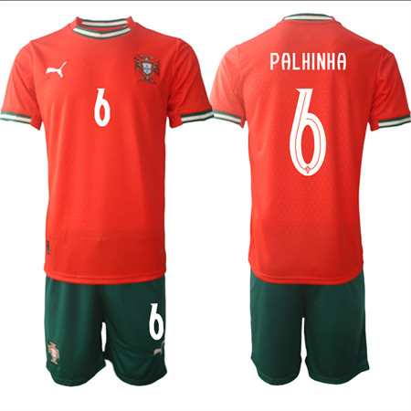 Men's Portugal #6 PALHINHA Home Red 2025-26 Short Sleeve Soccer jerseys