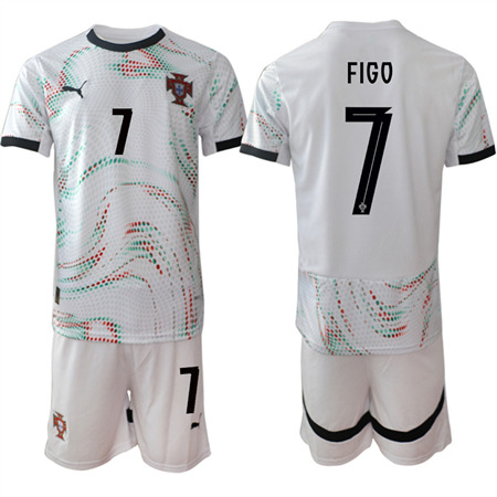 Men's Portugal #7 FIGO Away White 2025-26 Short Sleeve Soccer jerseys