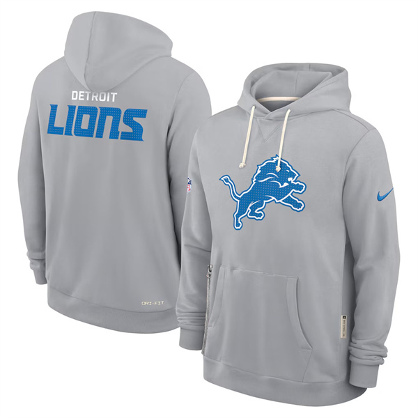 Men's Detroit Lions Gray Sideline Standard Issue Initial Home Dri-FIT Pullover Hoodie