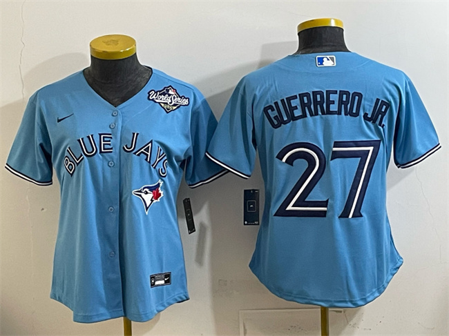 Women's Toronto Blue Jays #27 Vladimir Guerrero Jr. Blue 2025 World Series Cool Base Stitched Baseball Jersey(Run Small)